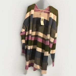Ecowish Cardigan Cool Tone Spring Colors, Stripes, Large